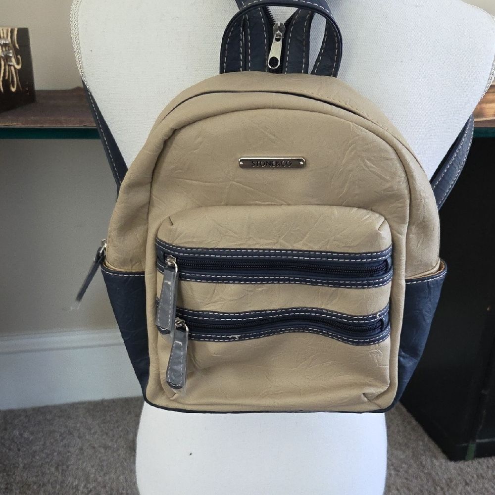 Stylish Tan and Navy Backpack